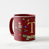 Schattigee Retro Christmas Monogram "T" met naam Mok (Voorkant links)
