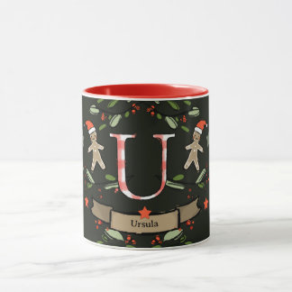 Schattigee Retro Christmas Monogram "U" met naam Mok