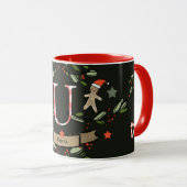 Schattigee Retro Christmas Monogram "U" met naam Mok (Voorkant rechts)
