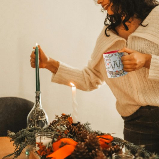 Schattigee Retro Christmas Monogram "W" met naam Mok