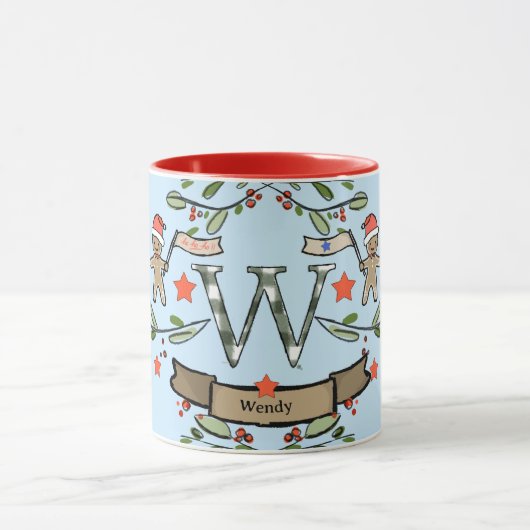 Schattigee Retro Christmas Monogram "W" met naam Mok (Midden)
