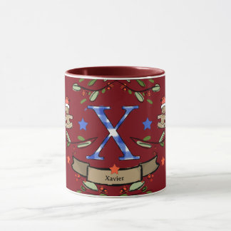 Schattigee Retro Christmas Monogram "X" met naam Mok