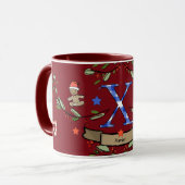 Schattigee Retro Christmas Monogram "X" met naam Mok (Voorkant links)