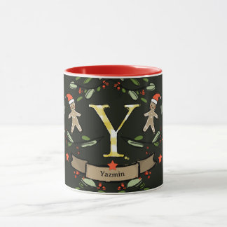 Schattigee Retro Christmas Monogram "Y" met naam Mok