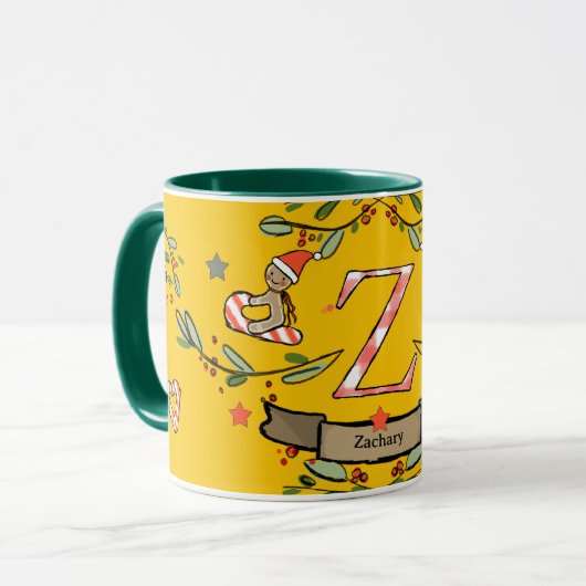 Schattigee Retro Christmas Monogram "Z" met naam Mok (Voorkant links)