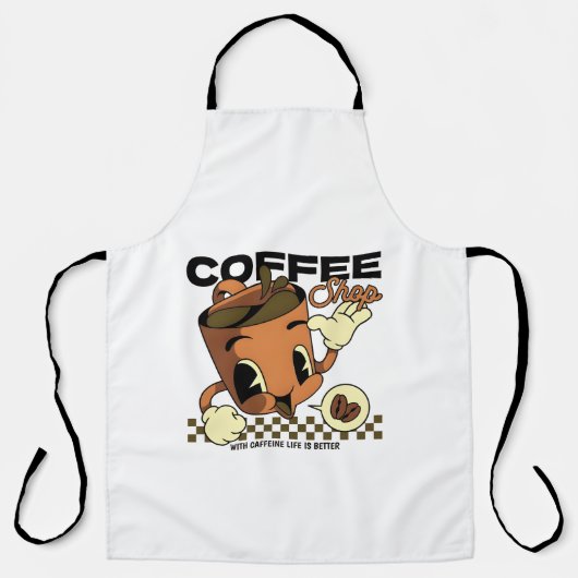 Schattigee Retro Coffee Cup Character – Koffiewink Schort (Voorkant)
