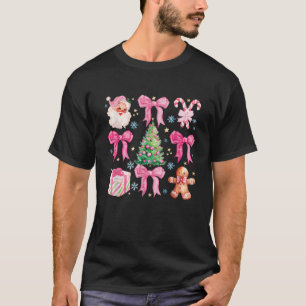 Schattigee Retro Coquette Bow Roze Kerstboom Vrouw T-shirt