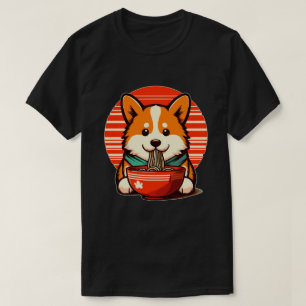 Schattigee retro corgi eet noedel ramen t-shirt
