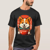 Schattigee retro corgi eet noedel ramen t-shirt (Voorkant)