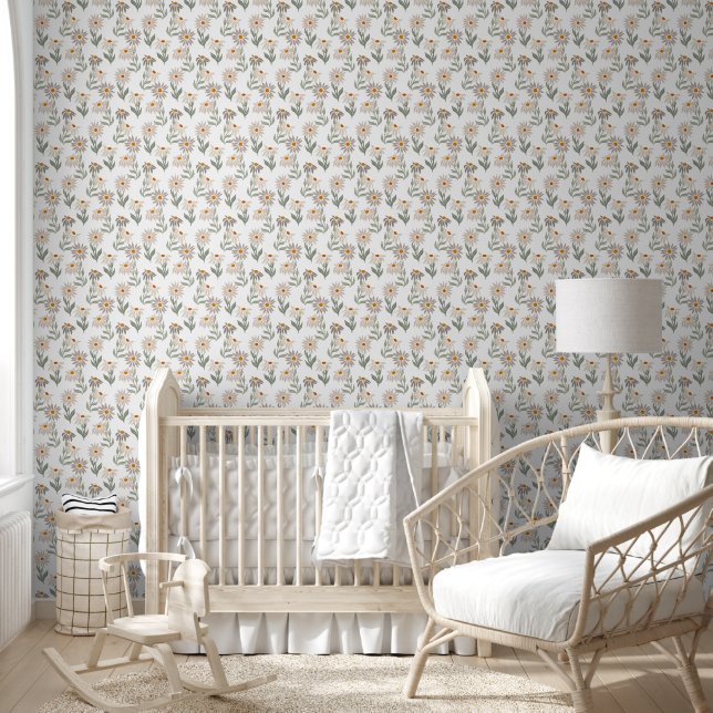 Schattigee Retro Daises Patroon Bloemen Behang (Kinderen)