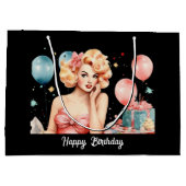 Schattigee retro dame Happy Birthday aanpasbaar Groot Cadeauzakje (Achterkant)