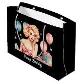 Schattigee retro dame Happy Birthday aanpasbaar Groot Cadeauzakje (Achterkant Gekanteld)