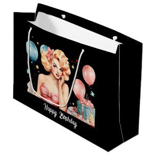 Schattigee retro dame Happy Birthday aanpasbaar Groot Cadeauzakje