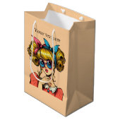 Schattigee retro dame tekst toevoegen medium cadeauzakje (Voorkant Gekanteld)