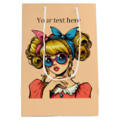 Schattigee retro dame tekst toevoegen medium cadeauzakje (Achterkant)