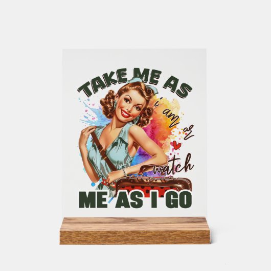 Schattigee retro dame woordkunst acryl bord (Voorkant)