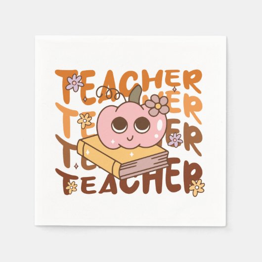 Schattigee Retro Docent & Pompoen Halloween Servet (Voorkant)