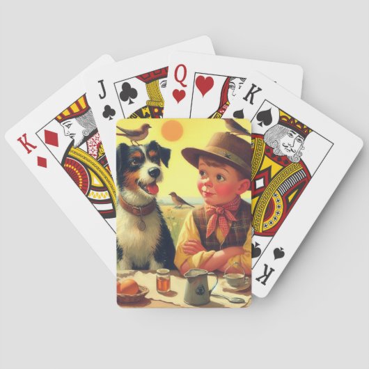 Schattigee Retro Dog en Kinderen Schilderen Pokerkaarten (Achterkant)