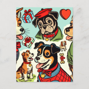 Schattigee Retro Dogs strips Briefkaart