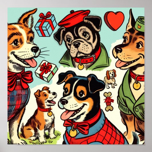 Schattigee Retro Dogs strips Poster (Voorkant)
