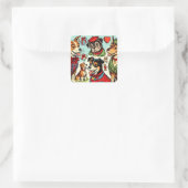 Schattigee Retro Dogs strips Vierkante Sticker (Tas)