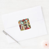 Schattigee Retro Dogs strips Vierkante Sticker (Envelop)
