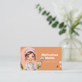 Schattigee Retro Elegent Cartoon Maid Cleaning Ser Visitekaartje (Staand voorkant)