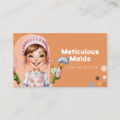 Schattigee Retro Elegent Cartoon Maid Cleaning Ser Visitekaartje (Voorkant)