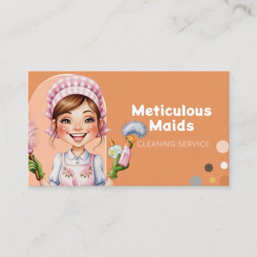 Schattigee Retro Elegent Cartoon Maid Cleaning Ser Visitekaartje (Voorkant)