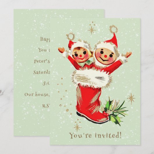 Schattigee  Retro Elfen Sage Kerstfeest Kaart (Voorkant / Achterkant)