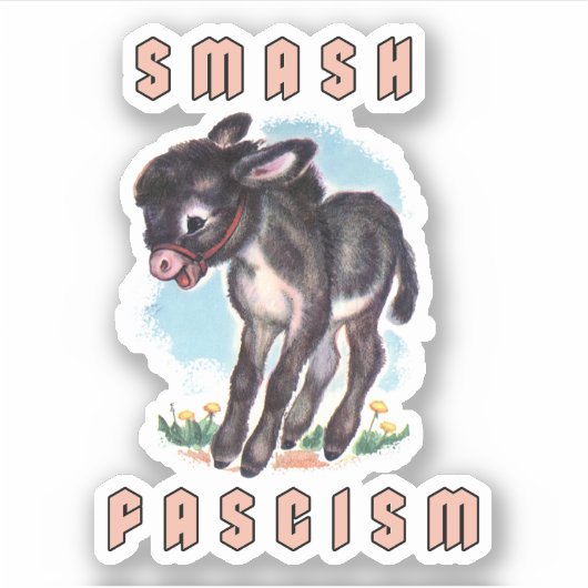 Schattigee retro ezel- smash fascisme sticker (Voorkant)