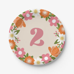 Schattigee Retro Floral 2 Meisjes Tweede verjaar Papieren Bordje