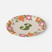 Schattigee Retro Floral 3 | Meisjes Derde verjaard Papieren Bordje (Gekanteld)