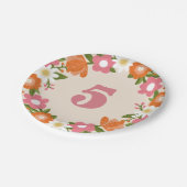 Schattigee Retro Floral 5 | Meisjes Vijfde Verjaar Papieren Bordje (Gekanteld)