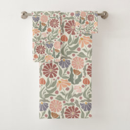 Schattigee Retro Flowers Badhanddoek Set Bad Handdoek