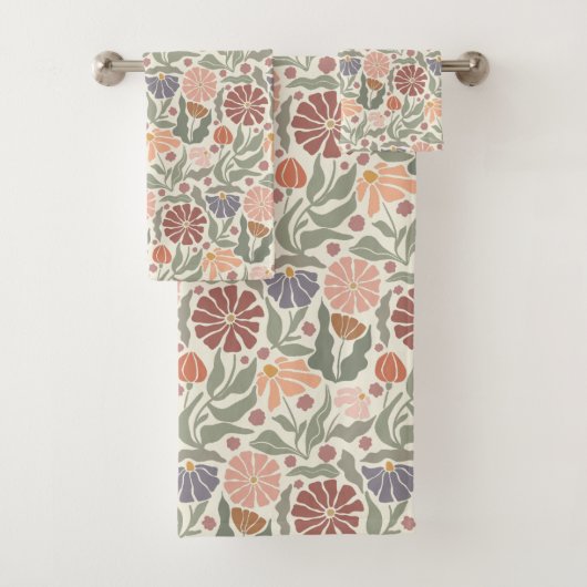 Schattigee  Retro Flowers Badhanddoek Set Bad Handdoek (Insitu)