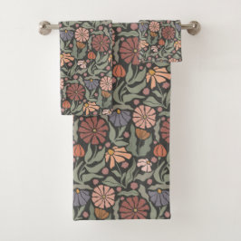 Schattigee Retro Flowers Badhanddoek Set Bad Handdoek