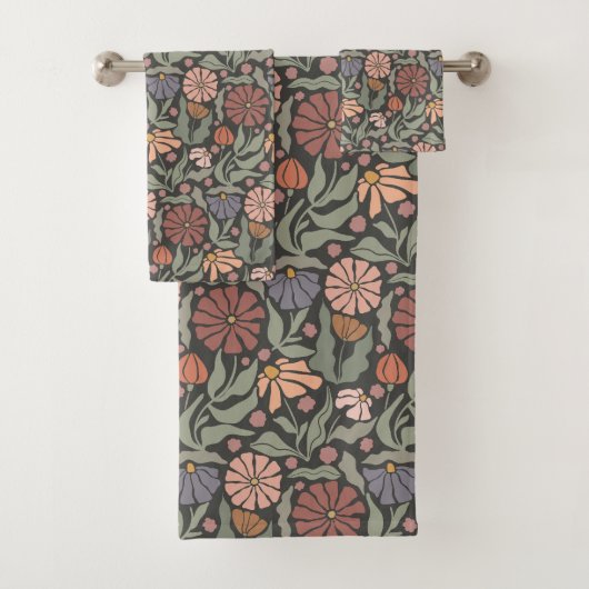 Schattigee Retro Flowers Badhanddoek Set Bad Handdoek (Insitu)