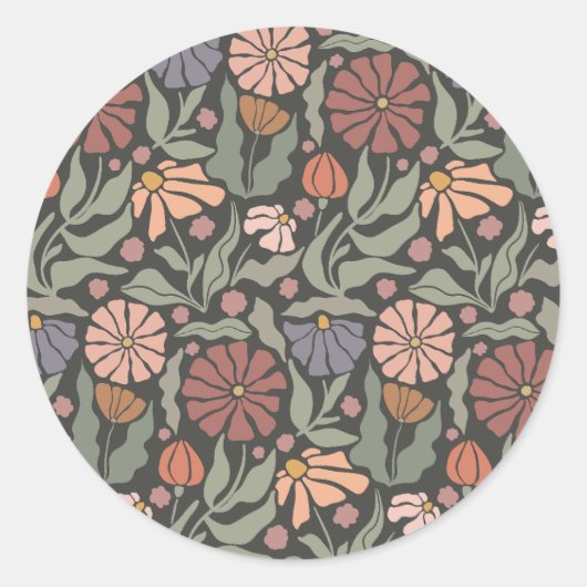 Schattigee  Retro Flowers Classic Ronde Sticker (Voorkant)