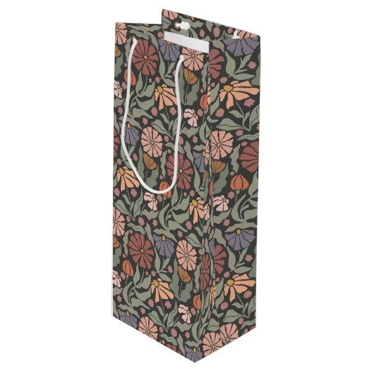 Schattigee  Retro Flowers Wine Gift Bag Wijn Cadeautas (Voorkant Gekanteld)