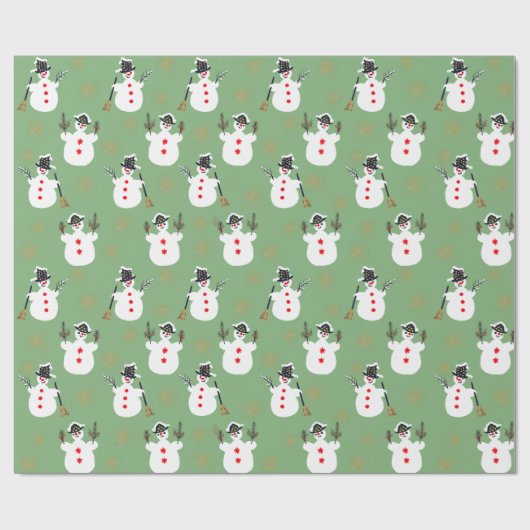 Schattigee Retro Frosty Gold Sage Groen Cadeaupapier (Vlak)