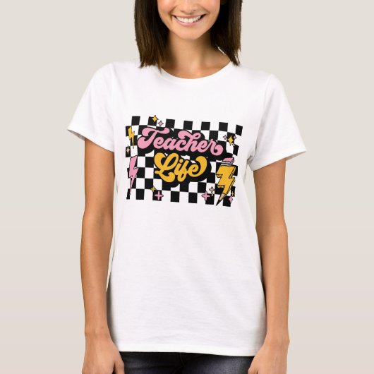 Schattigee retro geruite lerarenleven t-shirt (Voorkant)
