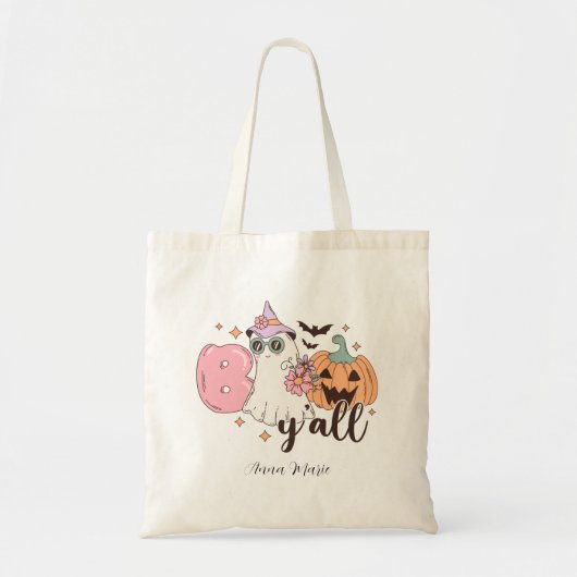 Schattigee Retro Ghost Boo Y'all Tote Bag (Voorkant)