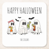 Schattigee Retro Ghost en Cocktails Happy Hallowee Kartonnen Onderzetters (Voorkant)