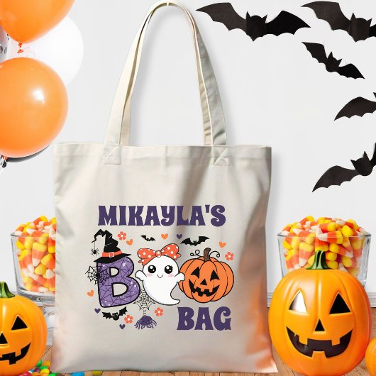 Schattigee Retro Ghost Halloween Trick or treat Bo Tote Bag