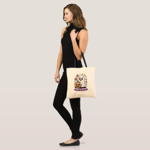 Schattigee Retro Ghost Knuffelen Pompoen Halloween Tote Bag