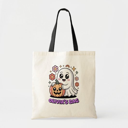 Schattigee Retro Ghost Knuffelen Pompoen Halloween Tote Bag (Voorkant)