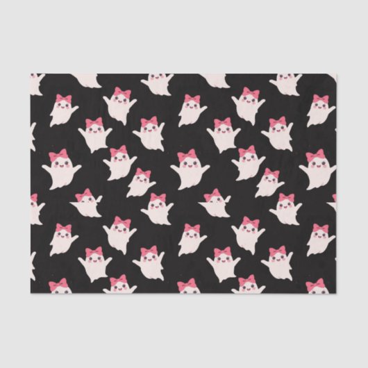 Schattigee Retro Girl Ghost met Roze Haar Bow Tissuepapier (Voorkant)