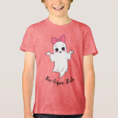 Schattigee Retro Girl Ghost met Roze Haar Bow Tri-Blend Shirt (Voorkant)