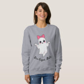 Schattigee Retro Girl Ghost met Roze Haar Bow Trui (Voorkant volledig)